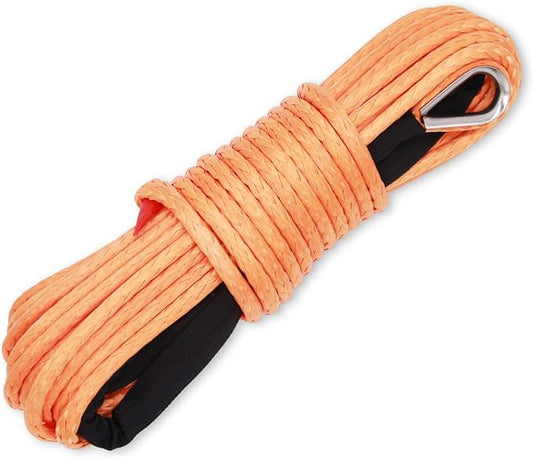 Ucreative 1/4 Inch x 50 Feet 10,000LBs Synthetic Winch Line Cable Rope with Black Protecing Sleeve for ATV UTV (Orange)