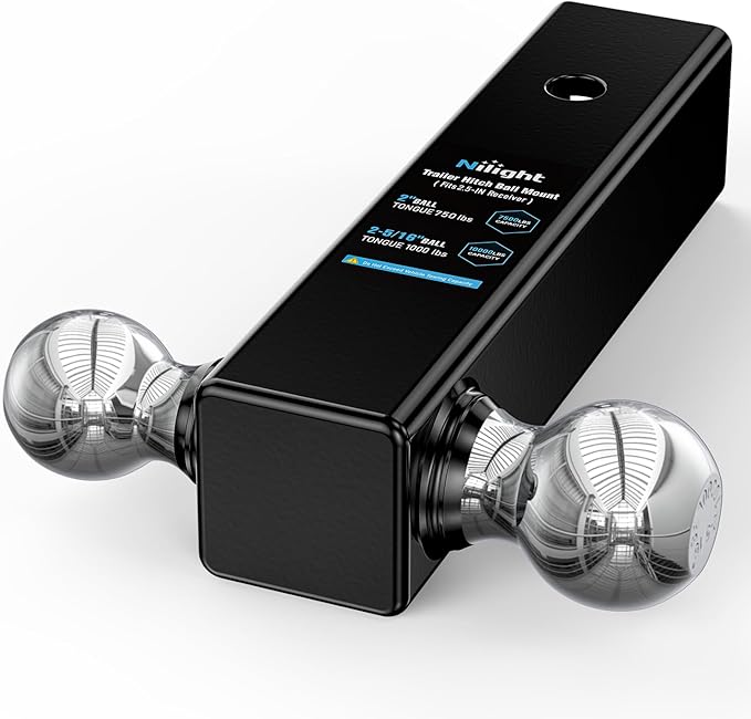 Nilight Multi-Ball Trailer Hitch Ball Mount, 2 & 2-5/16 Inch Balls, Dual Ball Mount fits 2-1/2-Inch Hitch Receiver, Chrome Plating