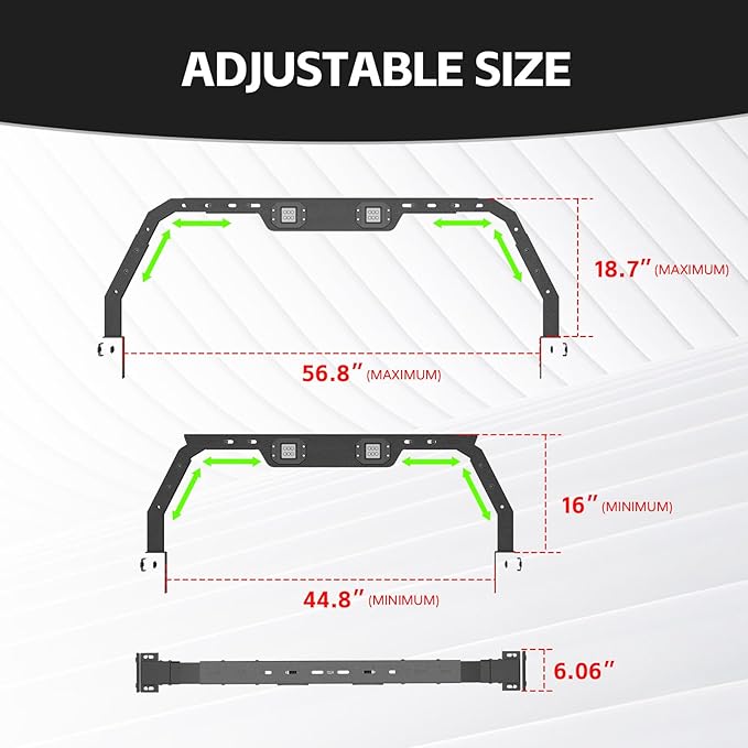 Adjustable 16"-18.7" Hight Overland Bed Racks Truck Cargo Carrier Compatible with 2022-2025 Ford Maverick Cross Bars Ladder Rack with 2 Led Light Bars (Not for Trucks with Bed Cover)