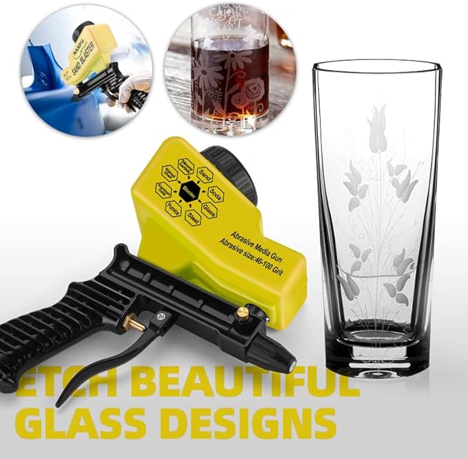 NANPU Light-Duty Air Sandblaster Gun Kit with Gravity Feed, Ceramic Nozzle, Metal Body, for Small Project Surface Prep, Paint & Rust Removal, Metal/Wood/Glass Etching, Requires Air Compressor