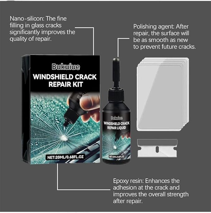 Cracked Windshield Repair Kit,Car Windshield Crack Repair Kit,Fast and Convenient,Glass Repair Liquid for Cracks,Applicable to All Types of Cracks（2Pcs）
