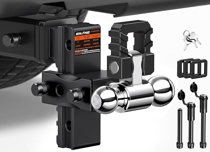 Ehaho Adjustable Trailer Hitch, Drop Hitch 2 Inch Receiver with Shackle 6 Inch Drop/Rise for Truck 12,500 LBS GTW,Weatherproof Anti-Theft Locking Hitch Pins