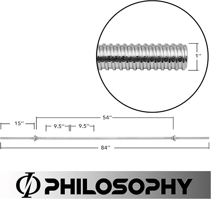 Philosophy Gym 1" Standard Weightlifting Barbell - Threaded Straight Bar with Star Collars