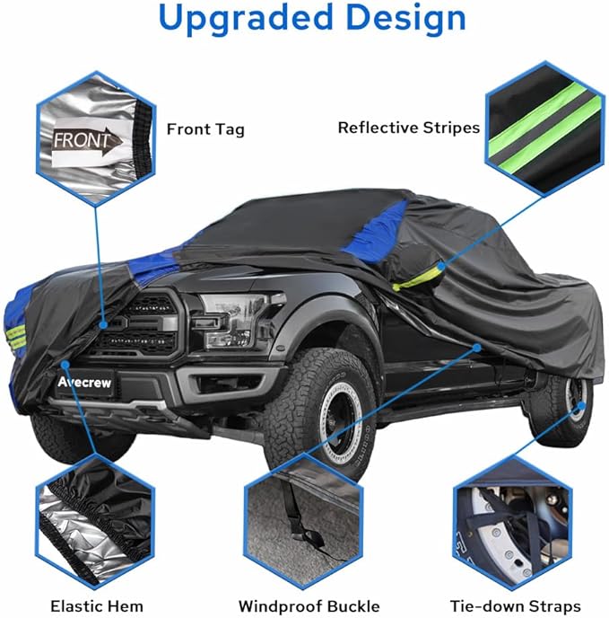 Avecrew All Weather Truck Cover - Waterproof, Rain, Snow, UV & Dust Protection (230"-242")