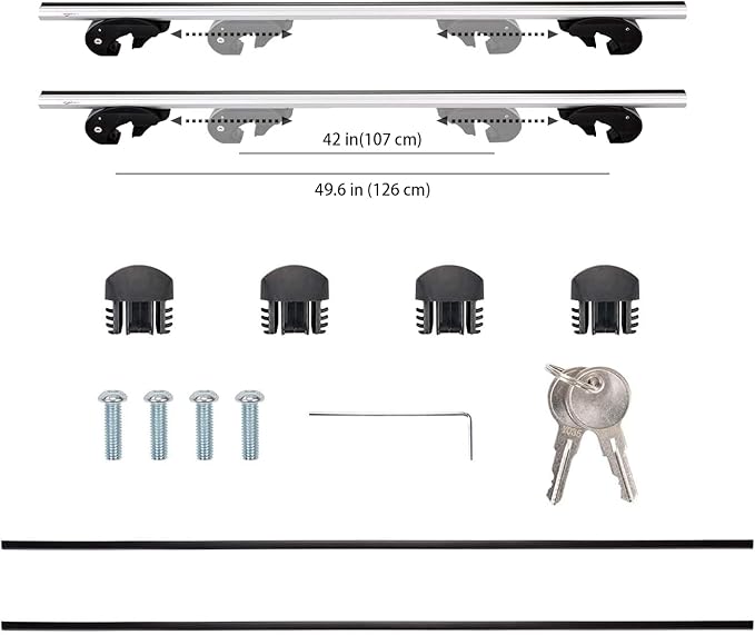 Amazon Basics Cross Rail Roof Rack, 56 inches, Fits up to 49.6" Spans between Raised Side Rails with Gap, Pack of 2, Black/Silver