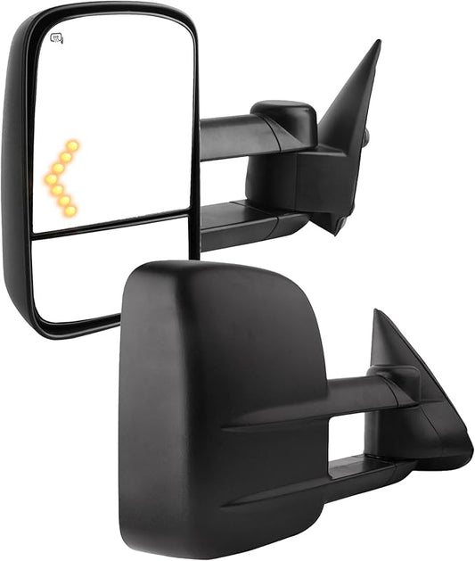 DWVO Extendable Tow Mirrors for 2003-2006 Chevy Silverado & GMC Sierra Classic Models | Power Heated, LED Signal Light, Dual Arm Wider Vision Pickup Accessories
