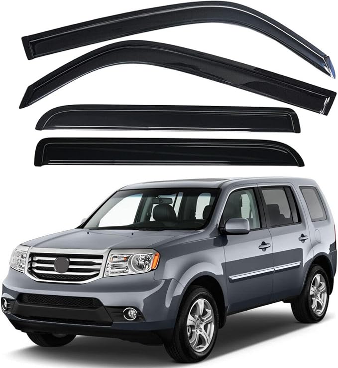 Original 4pcs Rain Guards Set, Outside Mount Window Deflectors, Good Looking Side Window Visors Compatible with 2009-2015 Pilot |94084|