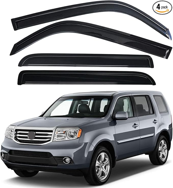 Original 4pcs Rain Guards Set, Outside Mount Window Shade Deflectors, Side Window Visors Compatible with 2009-2015 Pilot |94084|