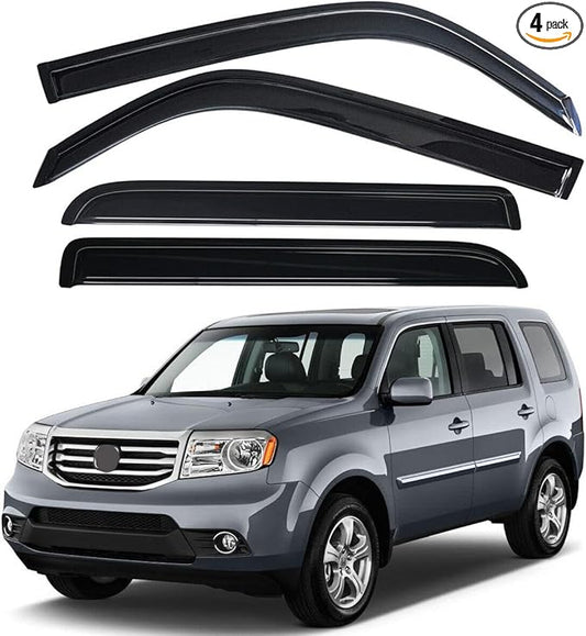 Original 4pcs Rain Guards Set, Outside Mount Window Shade Deflectors, Side Window Visors Compatible with 2009-2015 Pilot |94084|