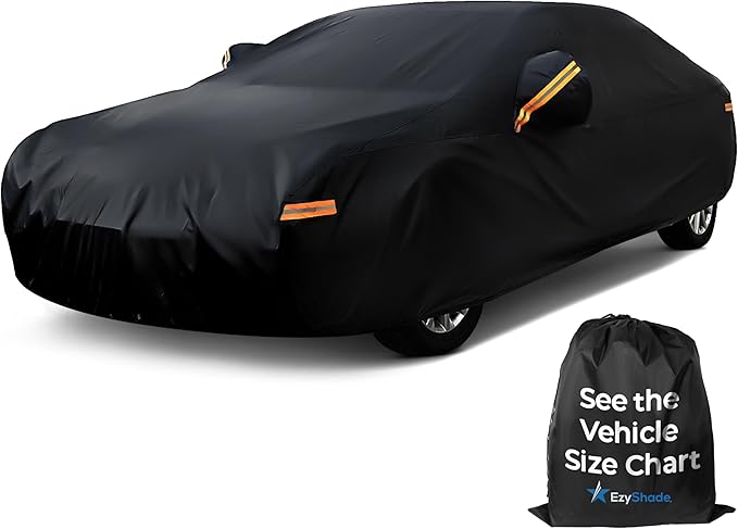 EzyShade 10-Layer Car Cover Waterproof All Weather [See Vehicle Size Chart for Accurate Fit] Outdoor Full Exterior Covers for Automobiles Sedan Hatch. Rain Sun Snow. Black, Size A7 (See SizeChart)