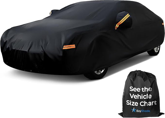 EzyShade 10-Layer Car Cover Waterproof All Weather [See Vehicle Size Chart for Accurate Fit] Outdoor Full Exterior Covers for Automobiles Sedan Hatch. Rain Sun Snow. Black, Size A7 (See SizeChart)