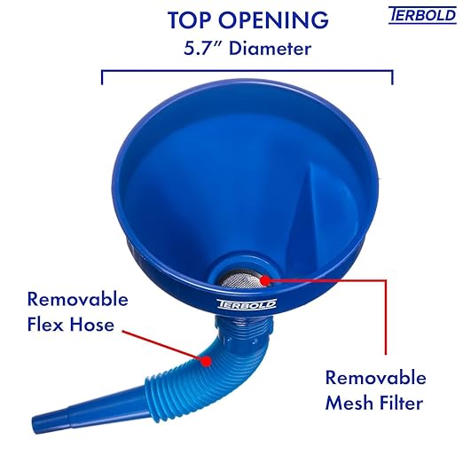 Automotive Flex Funnel with Hose | Wide Mouth Flexible Oil Funnel for Automotive Use - Gas, Transmission Fluid, Car Fuel, Oil Change (Blue)