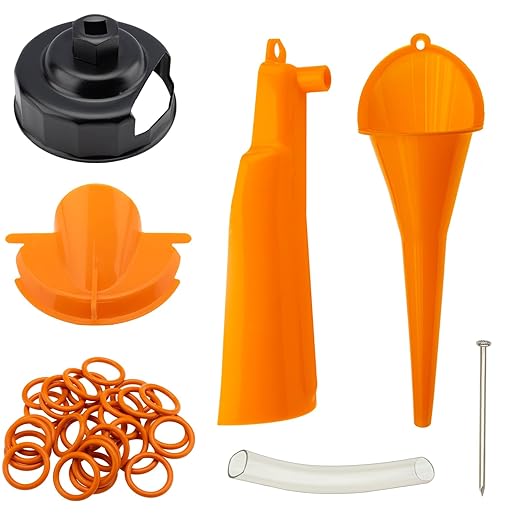 Oil Change Kit Compatible with Harley, Filter Cap Wrench, Crankcase Fill Tool, Primary Case Oil Funnel, Drip-Free Oil Filter Tool, 30Pcs Drain Plug O-Rings