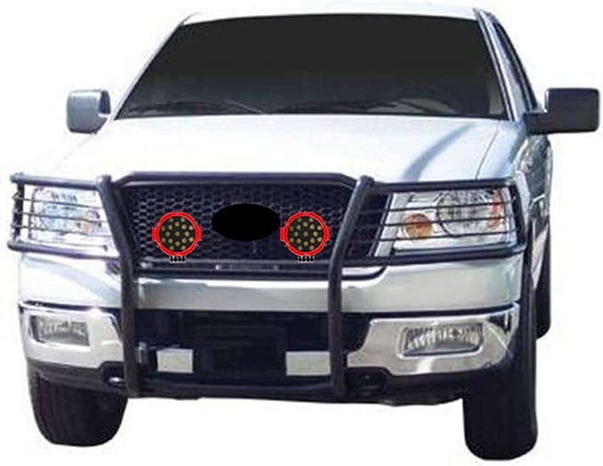 Black Horse Grille brush Bumper Guard Modular Black Come With pair of 7.0"Dia.LED Lights with Red Trim Rings Compatible with 2004-2008 Ford F-150-17FP28MA-PLR