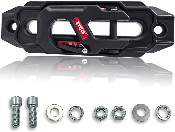 Winch Fairlead with Tow Hook,7075 Aluminum Hawse Fairlead with High Strength Alloy Steel Forged Winch Hook, for 10000 lb. - 20000 lb. winches, 10 in. (254 mm) mounting Size (Frosted Black)