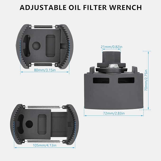 Adjustable Oil Filter Wrench Removal Tool 1/2'' Drive, Universal Oil Filter Cap Socket Wrench, fits Small & Medium-sized Spin-on Oil Filter (80-105mm)