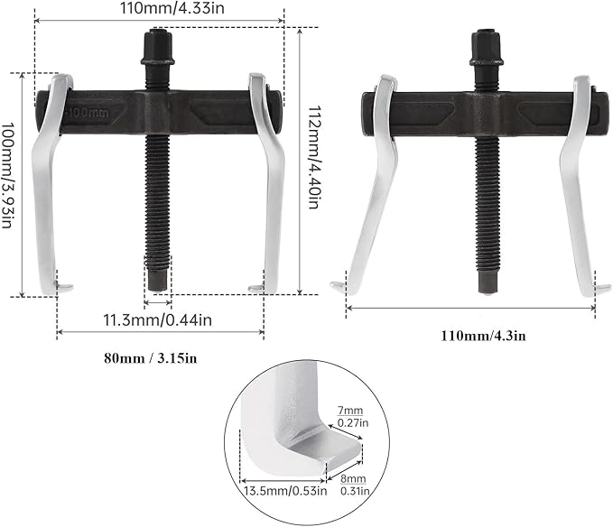 ChgImposs 4 Inch CR-V 2-Jaw Gear Puller, Adjustable Bearing Puller Gears, Reversible Removal Tool for External Internal Pulling, Single Hook Two Claws Puller Tool Separate Lifting Device