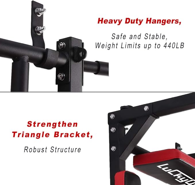 Multifunctional Wall Mounted Pull Up Bar, Heavy Duty Steel Chin Up Bar,Dip Station for Indoor Workout