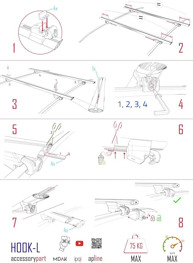 Compatible with Volkswagen Tiguan 2025 Hook Model Car Roof Rack Cross Bar Grey Aluminium 2 Bars