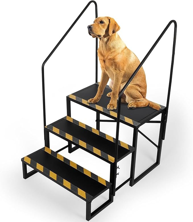 RV Steps, 3 Step Camper Steps Outdoor Hot Tub Mobile Home Stairs Anti-Slip with 2 Handrail for Travel Trailer Motor Home Boat Camper and Porch for Dogs Elder Child