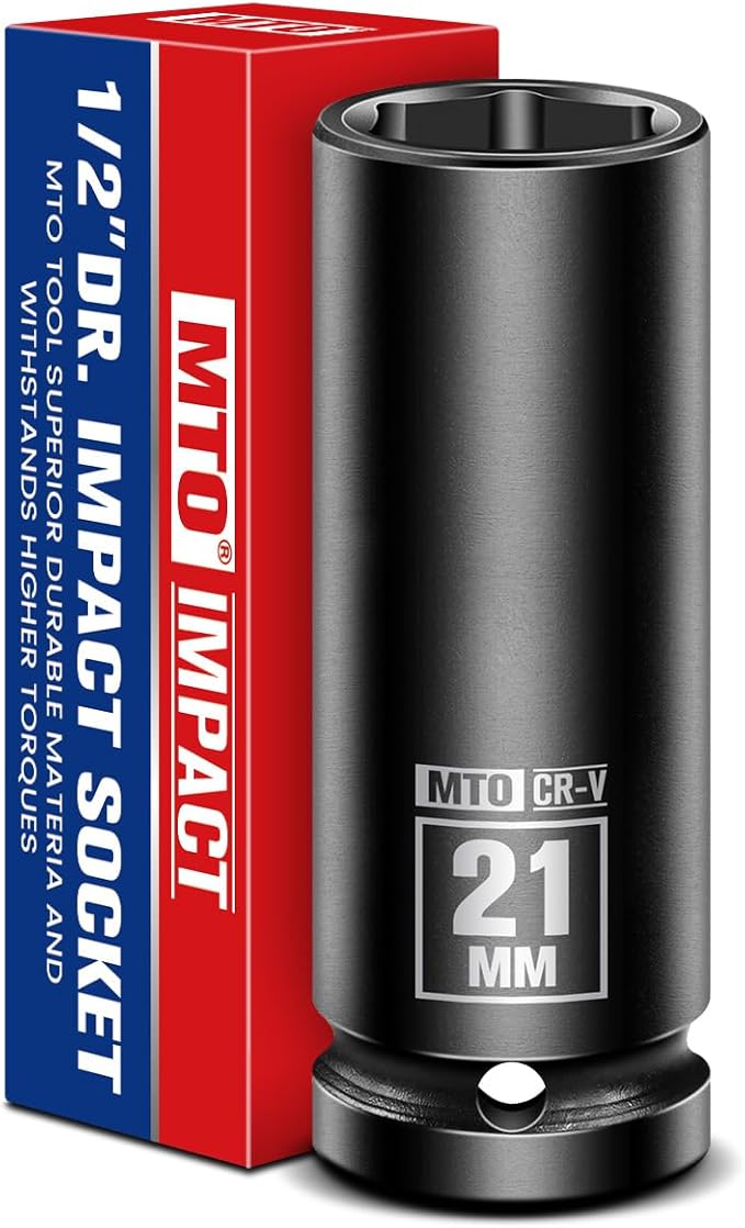 MTO 1/2" Drive 21mm Deep Impact Socket, 6-Point Metric Socket for Automotive Maintaince, CR-V Steel Meets ANSI Standards