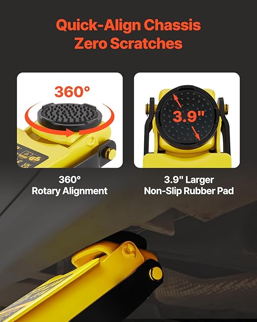 VEVOR 3 Ton Low Profile , Aluminum and Steel Racing Floor Jack with Dual Pistons Quick Lift Pump for Sport Utility Vehicle, Lifting Range 3-6/11"-19-11/16", yellow,black