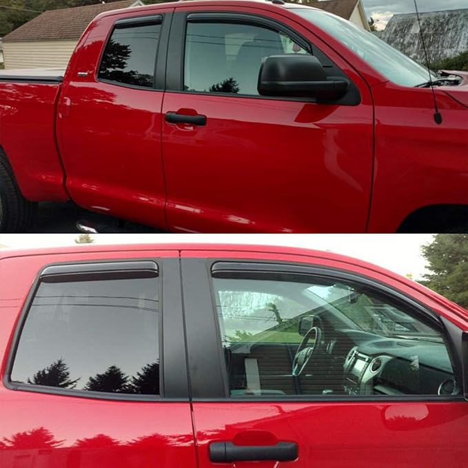 Lightronic Extra Durable Clip-on in-Channel Auto Vent Window Visor, Fits 2007-2021 Toyota Tundra, Double Cab, UV Protection Rain Guard, Original Wind Deflector, No-Drill Install, Dark Smoke, 4-Pcs