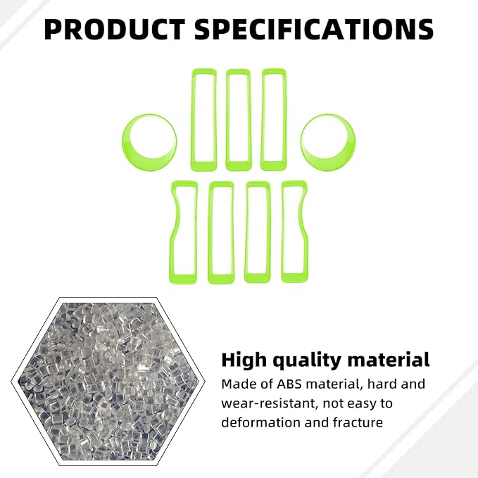 Grille Grill Insert+Headlight Turn Light Cover Compatible with 2018-2023 Jeep Wrangler JL JLU Sport/Sport S Only,Not for Sahara,Rubicon 4xe(Green)