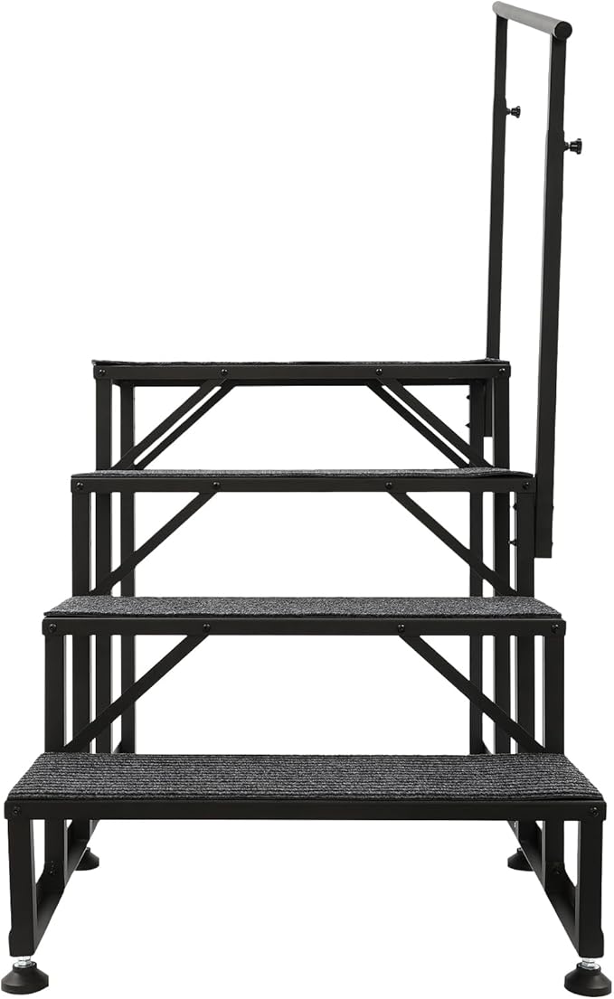 Updated Hot tub Steps & RV Steps with Single Side Handrail, 4 Steps Mobile Home Stairs Steps with 4Pcs Anti Slip Step Mats Heavy Duty Stairs for Travel Trailer, Motor Home, Camper