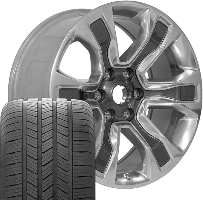 OEM DG74 20 Inch Rims and Tires Fit Ram 1500 6x139.7 20x9 Gloss Gunmetal with Polished Face - Hollander 2678 - Eagle LS2 275/55-20 (Set of 4)