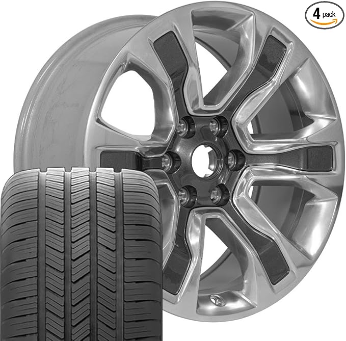 OEM DG74 20 Inch Rims and Tires Fit Ram 1500 6x139.7 20x9 Gloss Gunmetal with Polished Face - Hollander 2678 - Eagle LS2 275/55-20 (Set of 4)