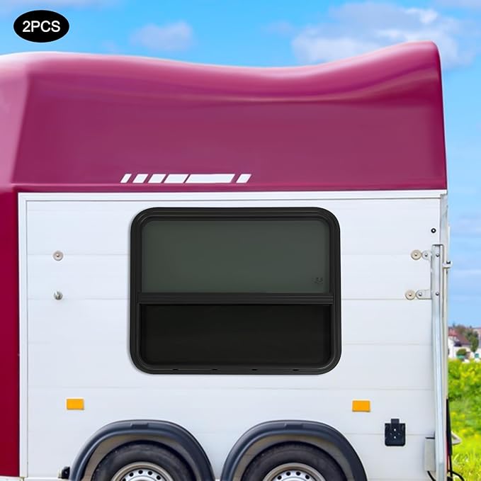 2PCs RV Window, Teardrop Horizontal Slide Black RV Window, Vertical Sliding RV Window 30" W x 24" H Horizontal Sliding Window Camper Trailer Window Horizontal Sliding Replacement Glass W/Trim Ring