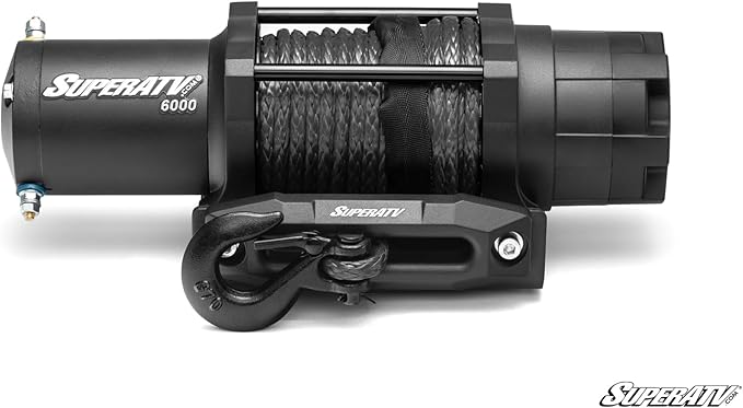 SuperATV 6000 lb Black Ops Winch with Heavy Duty Winch Mounting Plate for 2016 Polaris RZR XP Turbo/RZR XP 4 Turbo | Complete RZR Winch Kit Ready for Install