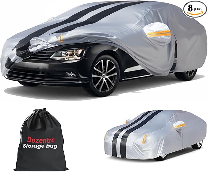 10 Layers Car Cover Custom Fit for Volkswagen/VW Jetta 2005-2026 100% Waterproof All Weather Automobiles, Gift with Towel, Heavy Duty Car Covers for Rain Sun UV Protection with Door Zipper.