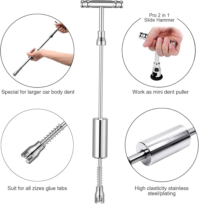 GLISTON Car Dent Puller Kit, Paintless Dent Repair Set, Pro Slide Hammer Tools with 16pcs Thickened Black Tabs for DIY Automobile Body Dent Removal