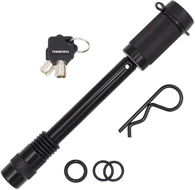 79831 Keyed Unique 5/8" Trailer Hitch Lock with Extra Long 4-1/2" Span, Double Safety Tow Hitch Locking Pin for 3" Receivers and Adjustable Channel Mounts