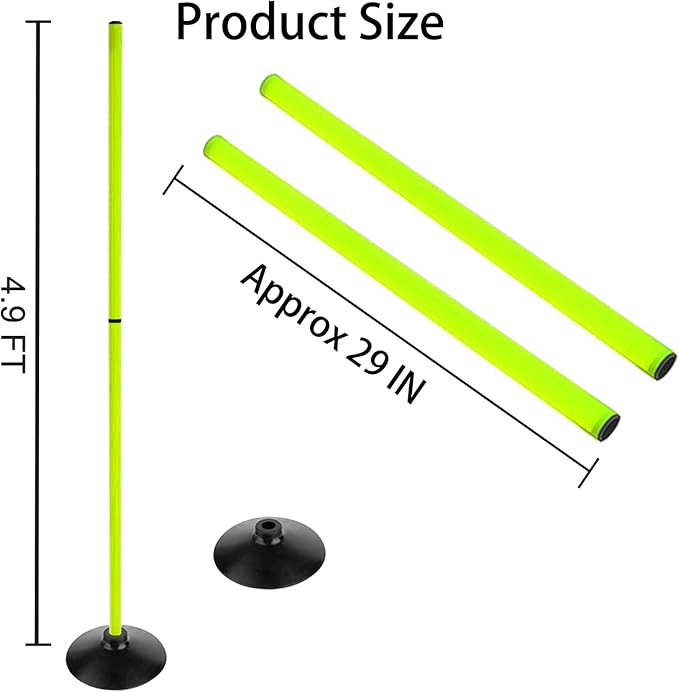 Fluorescent Green Soccer Agility Poles Set Detachable Sports Trainning Speed Pole Slalom Poles with Rubber Base Sport Traning Equipment