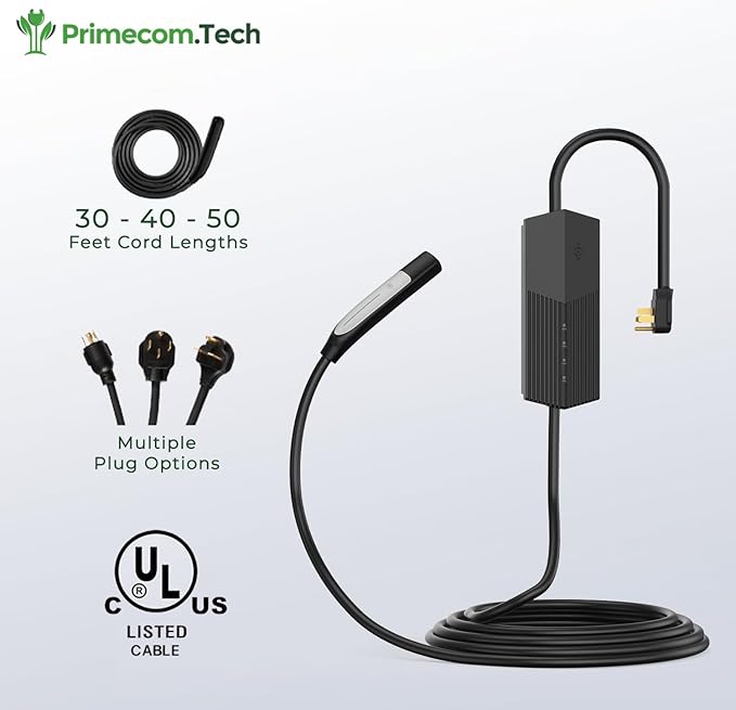 Primecom (NACS) EV Charger Mobile Connector, 40 Amp, Long Cord 30ft, 40ft, 50ft Level 2 Electric Vehicle Charging Station for Tesla, Hyundai Ioniq, Kia EV6 EV9 (6-50 Plug, 50 Feet)