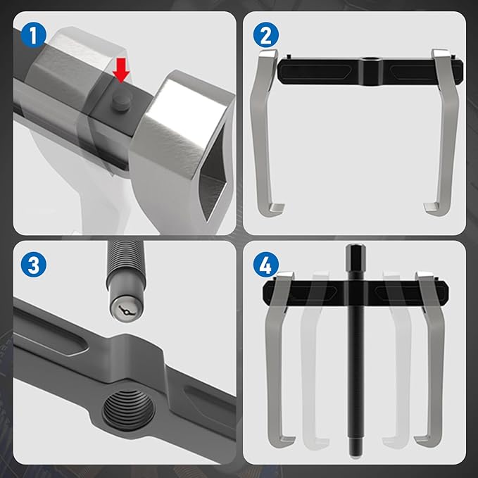 XIIW 2 Jaw Gear Puller Set, 4'' 6'' 8'' CR-V Steel Bearing Puller Gears Tool Adjustable, 2 Claws Puller Kit for Removal of Pulley Flywheel Bearings Gears
