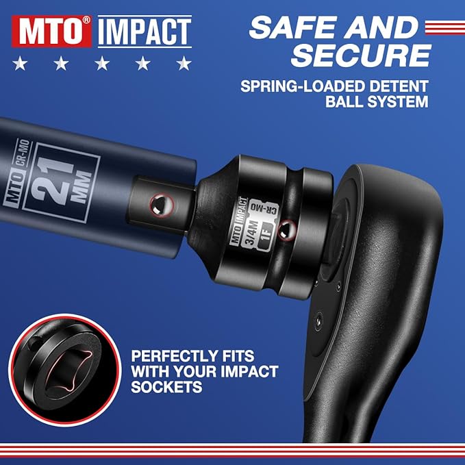 MTO 1" Female to 3/4" Male Impact Socket Adapter, Reducer for Impact Driver Conversions, Chrome Molybdenum Alloy Steel