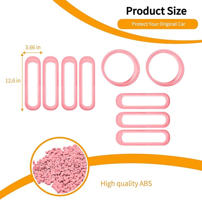 Hoolcar Front Grille Insert Cover & Headlight Bezel Cover Trim Fit for Jeep Wrangler JK JKU 2007-2017, Exterior Accessories, Pink