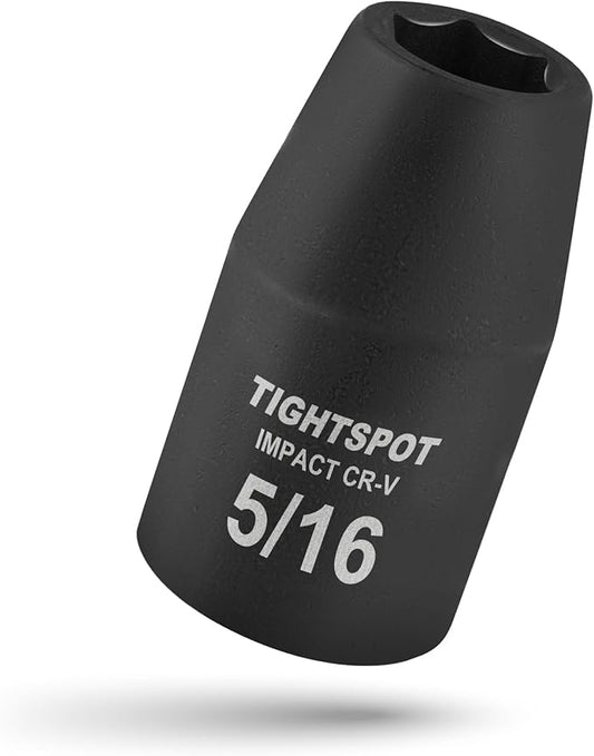 TIGHTSPOT 1/2 Inch Drive - 5/16 Inch Shallow Impact Socket with Anti-Rounding 6 Point Design, Heat-Treated CRV Steel