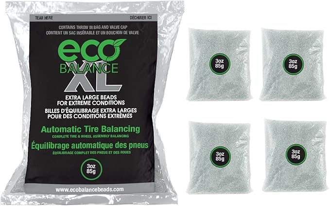 ECO Balance 03-ECOXL4 ECO XL Extreme Condition Tire/Wheel Balancing Beads - Off-Road Vehicles, Light Duty Truck Tires, (4) 3oz Balance Bead Bags, (4) Valve Caps