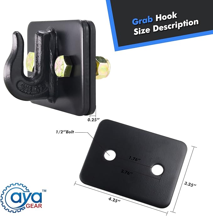 5/16-in Bolt On Grab Hook Mount with Backer Plate Grab Hook 70 Forged Steel Tow Hook Work Well for Loader, Tractor Bucket, RV, UTV,Truck (Black)
