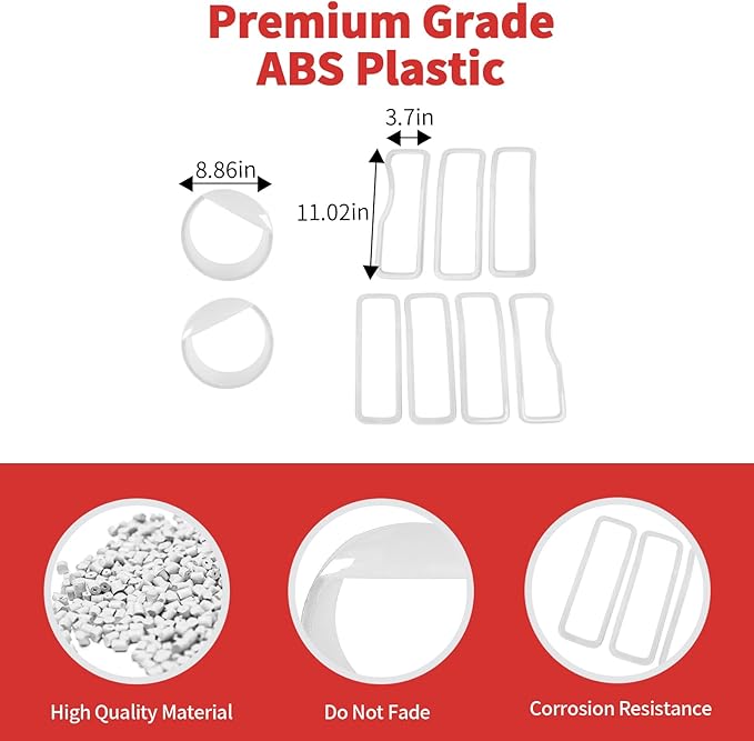 Front Grill Insert+ Headlight Bezels Cover Kit Compatible with 2024-2025+ Jeep Wrangler JL JLU & Gladiator JT, Not Fit for JL Sport & Sports(Wihte,Style A)