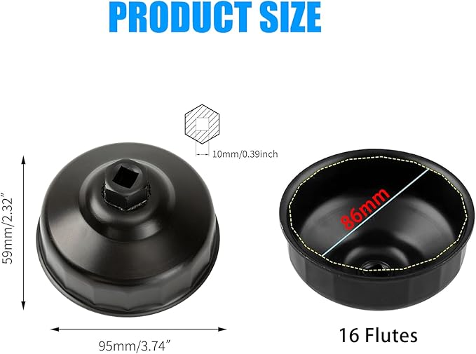 86mm 16 Flutes Oil Filter Wrench Replacement for BMW and Volvo, Oil Filter Cap Removal Tool to Change Oil, Oil Filter Socket Wrench Kit