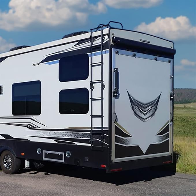 RecPro RV Toy Hauler Low Profile Universal 106.5" Collapsible Ladder with Hinges (Silver)