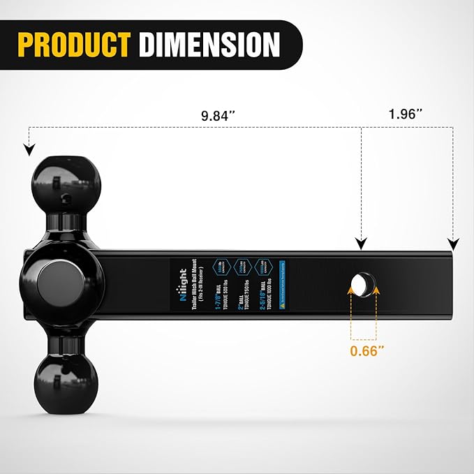 Nilight Trailer Hitch Ball Mount, 1-7/8 Inch, 2 Inch, 2-5/16 Inch Balls, Fits 2 Inch Square Receiver, 10,000 lbs