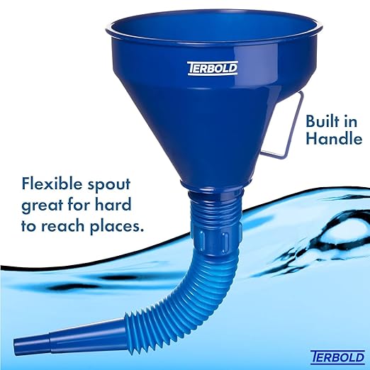 Automotive Flex Funnel with Hose | Wide Mouth Flexible Oil Funnel for Automotive Use - Gas, Transmission Fluid, Car Fuel, Oil Change (Blue)