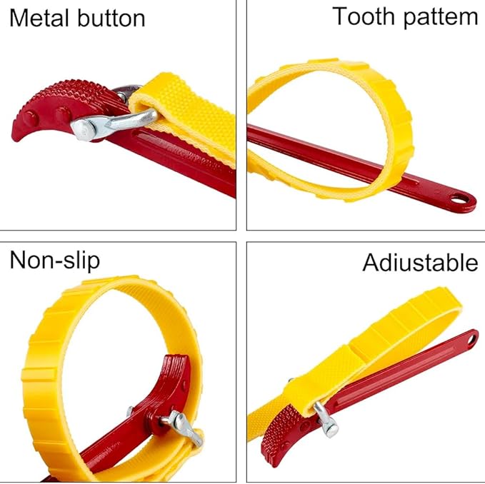 8" Adjustable Strap Wrench Tool for Oil Filter, Water Filter, Fuel Filter, Whole House Filter, and RV Sewer Hose - Multi-Purpose Rubber Band Wrench with Non-Slip Grip